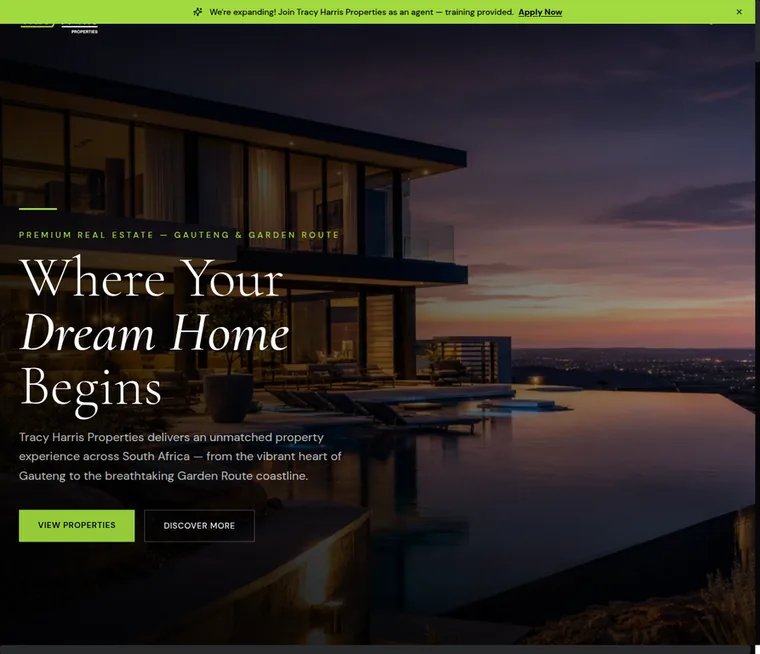 Tracy Harris Properties website shown on a laptop